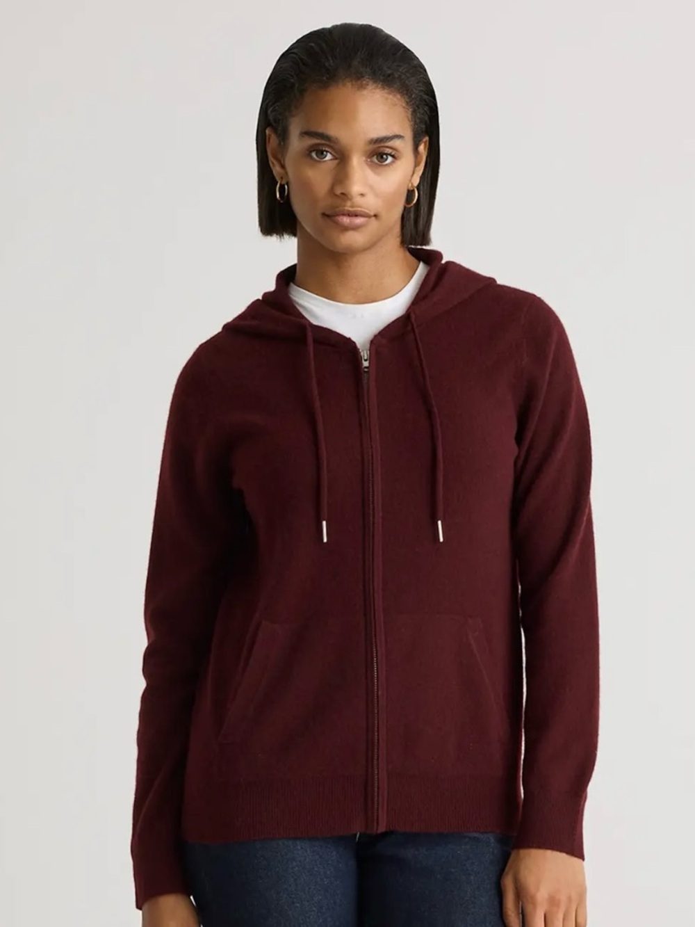Quince Mongolian Cashmere Full-Zip Hoodie- Rich Burgundy, Size S